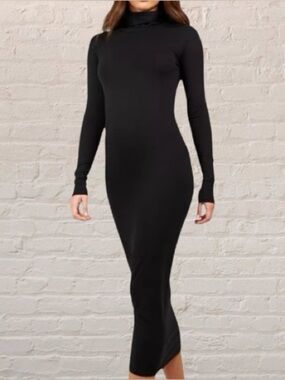 boohoo Black premium super soft jersey roll neck Midaxi Dress Size 12
